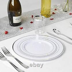 144 Pieces Silver Plastic Dessert Plates, 7.5 Inch Disposable Salad Premium Rim