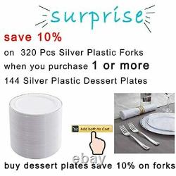 144 Pieces Silver Plastic Dessert Plates, 7.5 Inch Disposable Salad Premium Rim