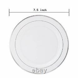 144 Pieces Silver Plastic Dessert Plates 7.5 Inch Disposable Salad Premium Rim