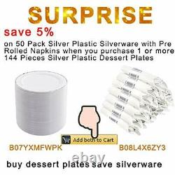 144 Pieces Silver Plastic Dessert Plates 7.5 Inch Disposable Salad Premium Rim