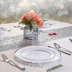 150PCS Silver Plates Rim Plastic With Disposable SilverwareHand Napkins, 25