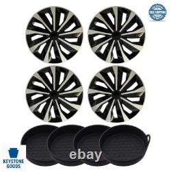 16 Inch Hubcap Wheel Cover Set 4 ABS Snap On Glossy Silver Black for Steel Rim