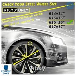 16 Inch Hubcap Wheel Cover Set 4 ABS Snap On Glossy Silver Black for Steel Rim