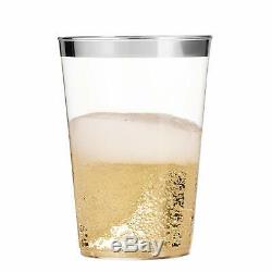 16 Oz Clear Plastic Cups Tumblers Silver Rimmed Cups Disposable Wedding Cups