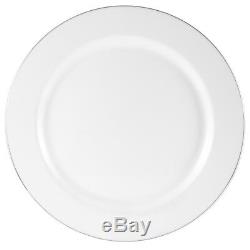 160 x 10/25cm White Plastic Dinner Plates With Silver Rim Heavy Duty Disposable