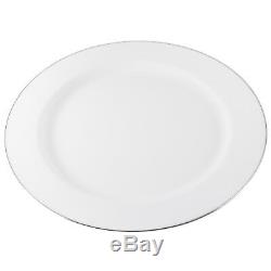 160 x 10/25cm White Plastic Dinner Plates With Silver Rim Heavy Duty Disposable