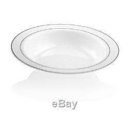 160 x 12oz Plastic Soup Bowls White With Silver Rim Heavy Duty Disposable