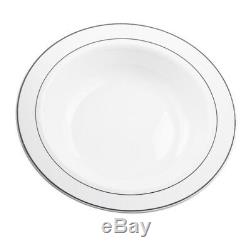 160 x 12oz Plastic Soup Bowls White With Silver Rim Heavy Duty Disposable