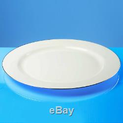 160x 9/22.8cm White Plastic Dinner Plates With Silver Rim Heavy Duty Disposable