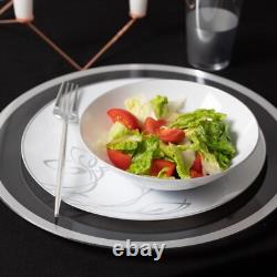 16oz Plastic White Soup Bowls Silver Rim Disposable Organic Collection 110pcs