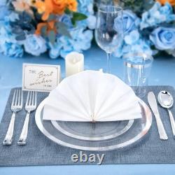 175PCS Clear Plastic Plates with Silver Rim include -Disposable Silver Plstic