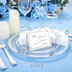 175PCS Clear Plastic Plates with Silver Rim include -Disposable Silver Plstic