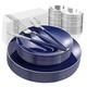 175pcs Blue Plastic Plates With Silver Rim & Disposable Silverware With Blue