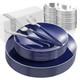 175pcs Blue Plastic Plates With Silver Rim & Disposable Silverware With Blue