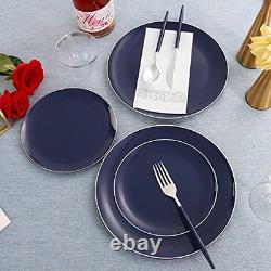 175Pcs Blue Plastic Plates with Silver Rim & Disposable Silverware with Blue