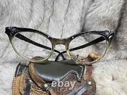 2 Vintage Bausch & Lomb Cat Eye Horn Rim Eyeglass Frames & 1 Case