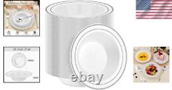 200 Count Silver Rimmed Plastic Bowls 12oz Disposable Dinnerware for Weddings