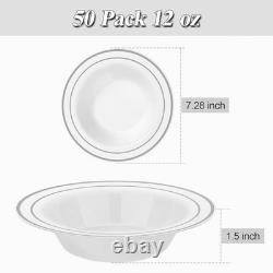 200 Disposable Soup Bowls with Elegant Silver Rim 200 Pack, Party & Catering U