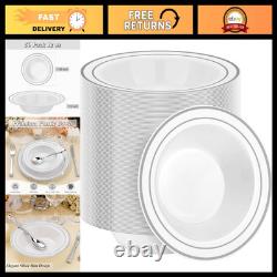 200 Disposable Soup Bowls with Elegant Silver Rim 200 Pack, Perfect for Partie