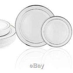 200 Flatware Sets Piece White And Silver Rimmed Plastic Plate Includes 100
