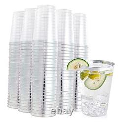 200 Pack 12 oz Silver Rimmed Plastic Cups, Clear Plastic Silver Rimmed Cups