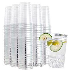 200 Pack 12 oz Silver Rimmed Plastic Cups, Clear Plastic Silver Rimmed Cups