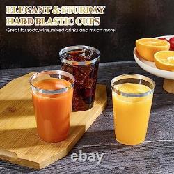 200 Pack 12 oz Silver Rimmed Plastic Cups, Clear Plastic Silver Rimmed Cups