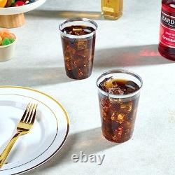 200 Pack 12 oz Silver Rimmed Plastic Cups, Clear Plastic Silver Rimmed Cups