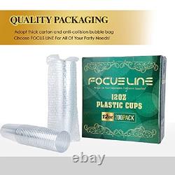 200 Pack 12 oz Silver Rimmed Plastic Cups, Clear Plastic Silver Rimmed Cups