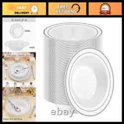 200 Pack 12oz Disposable Soup Bowls with Silver Rim Heavy Duty Plastic for Par