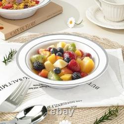 200 Pack Plastic Bowls with Elegant Silver Rim Disposable Dinnerware Set