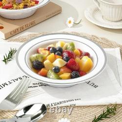 200 Pack Plastic Bowls with Silver Rim, 12 oz Disposable Soup Bowls, Heavy-du