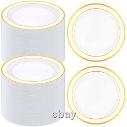 200 Pieces Disposable Plates Plastic Party Plates with Rim Hard Plastic Appet