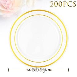 200 Pieces Disposable Plates Plastic Party Plates with Rim Hard Plastic Appet