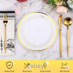 200 Pieces Disposable Plates Plastic Party Plates with Rim Hard Plastic Appet