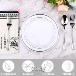 200 Pieces Disposable Plates Plastic Party Plates with Rim Hard Plastic Appet