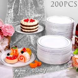200 Pieces Disposable Plates Plastic Party Plates with Rim Hard Plastic Appet