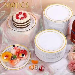 200 Pieces Disposable Plates Plastic Party Plates with Rim Hard Plastic Appet