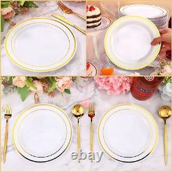 200 Pieces Disposable Plates Plastic Party Plates with Rim Hard Plastic Appet