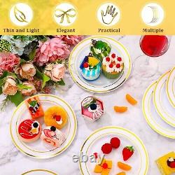 200 Pieces Disposable Plates Plastic Party Plates with Rim Hard Plastic Appet