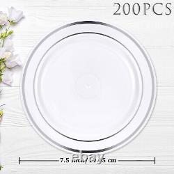 200 Pieces Disposable Plates Plastic Plates with Rim Hard Plastic Appetizer S