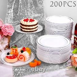 200 Pieces Disposable Plates Plastic Plates with Rim Hard Plastic Appetizer S