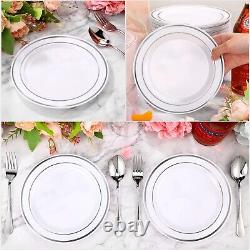 200 Pieces Disposable Plates Plastic Plates with Rim Hard Plastic Appetizer S