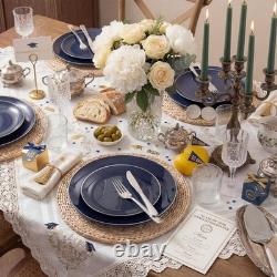 200PCS Blue Plastic Plates with Silver Rim Navy Blue Plastic Plates