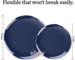 200PCS Blue Plastic Plates with Silver Rim Navy Blue Plastic Plates Include