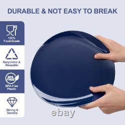 200PCS Blue Plastic Plates with Silver Rim Navy Blue Plastic Plates Include