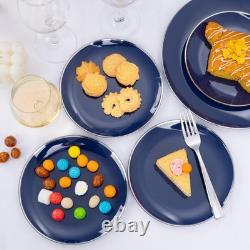 200PCS Blue Plastic Plates with Silver Rim Navy Blue Plastic Plates Include