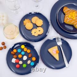 200PCS Blue Plastic Plates with Silver Rim Navy Blue Plastic Plates Include