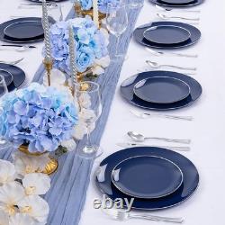 200PCS Blue Plastic Plates with Silver Rim Navy Blue Plastic Plates Include