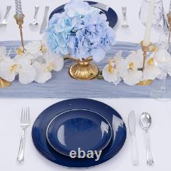 200PCS Blue Plastic Plates with Silver Rim Navy Blue Plastic Plates Include